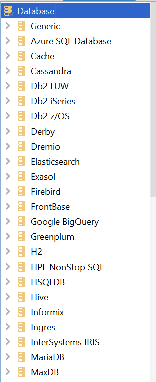 Databases supported by DbVisualizer.